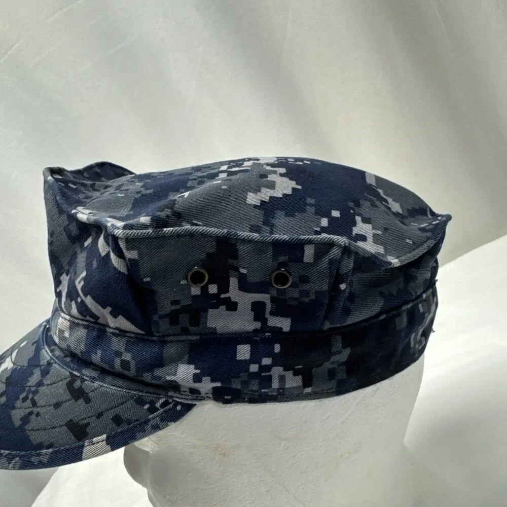 US Navy Blue Digital Camo 8 Point Working Utility Hat Cap Size 7 1/4 Military